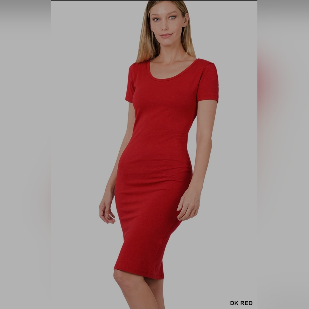 Zenana | Women's Short Sleeve Cotton T-Shirt Knee Length Bodycon Midi Dress